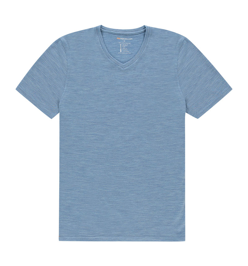 Merino V hals T-shirt in het blauw