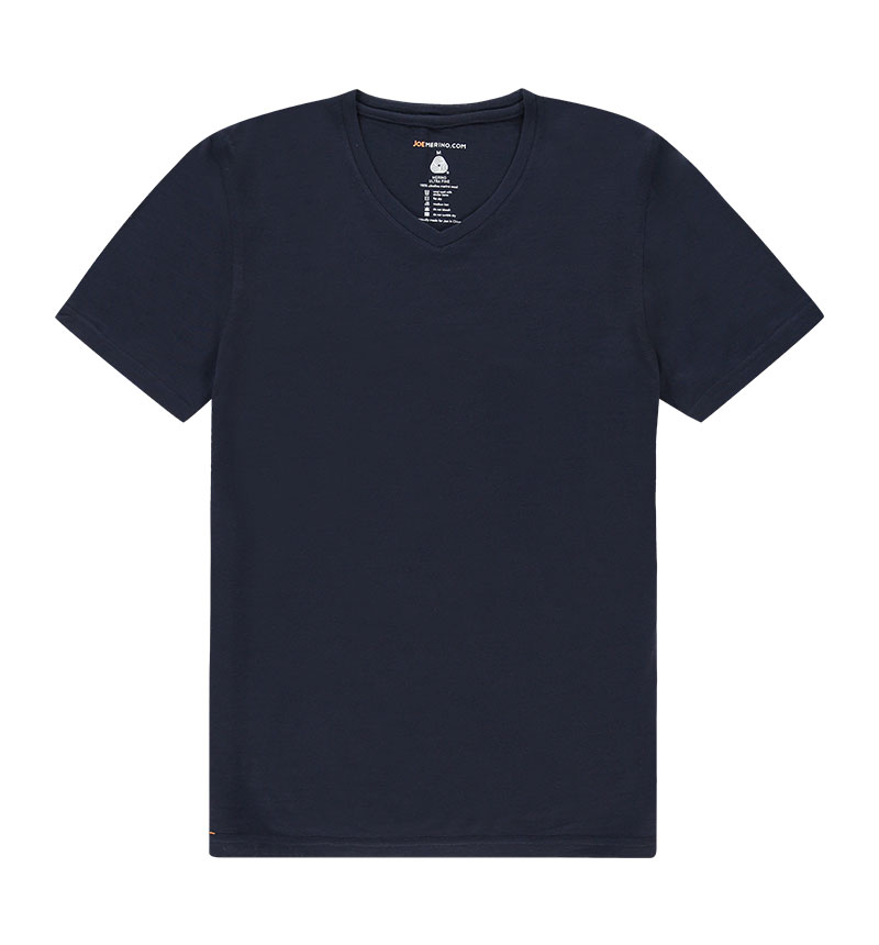 Merino V hals T-shirt in het donkerblauw