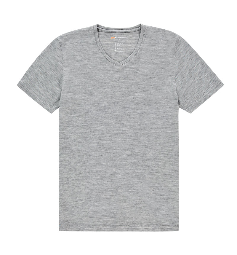 Merino V hals T-shirt in het grijs