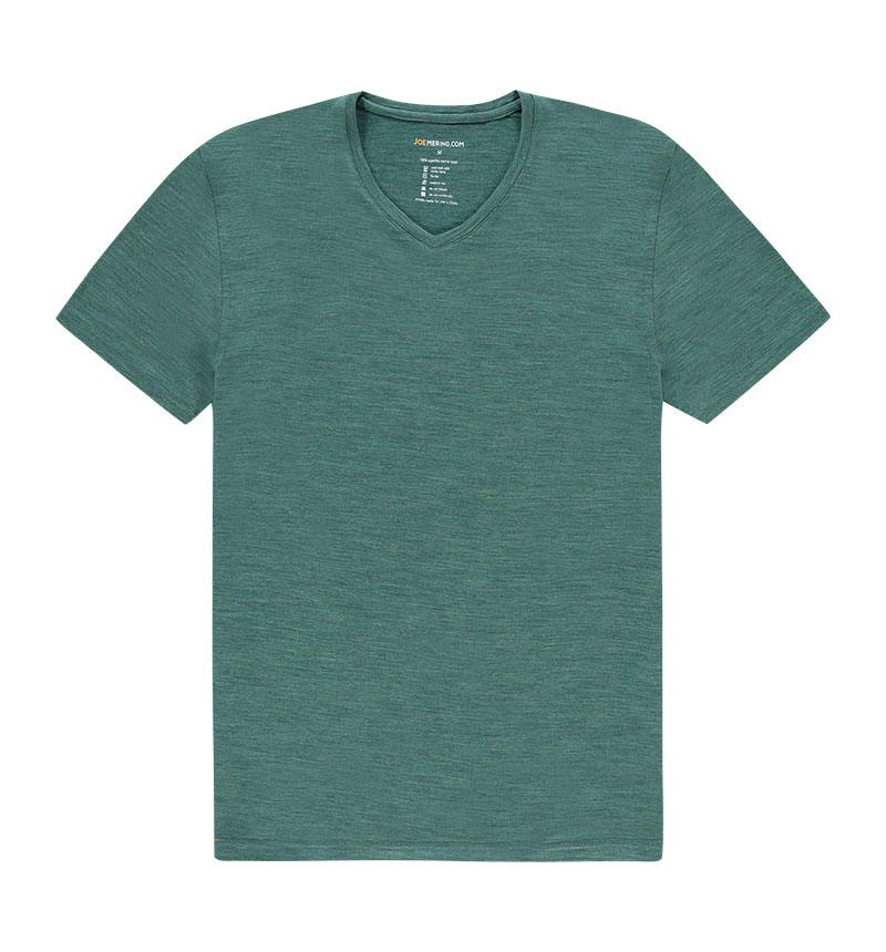 Merino V hals T-shirt in het groen