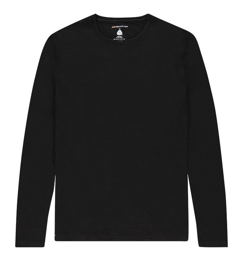 Merino T-shirt met lange mouwen in het zwart