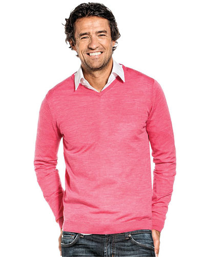 Pinker Wollpullover mit V-Ausschnitt
