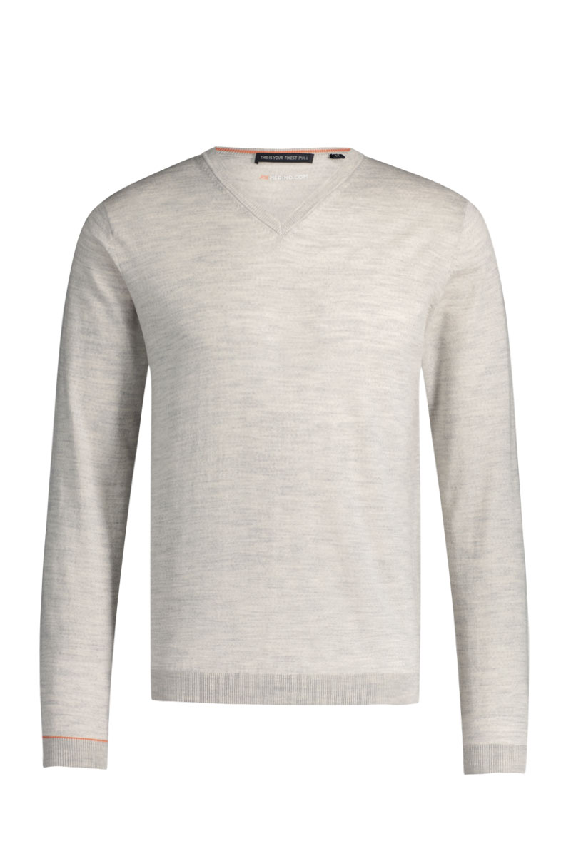 Licht grijze merinowollen V-neck trui