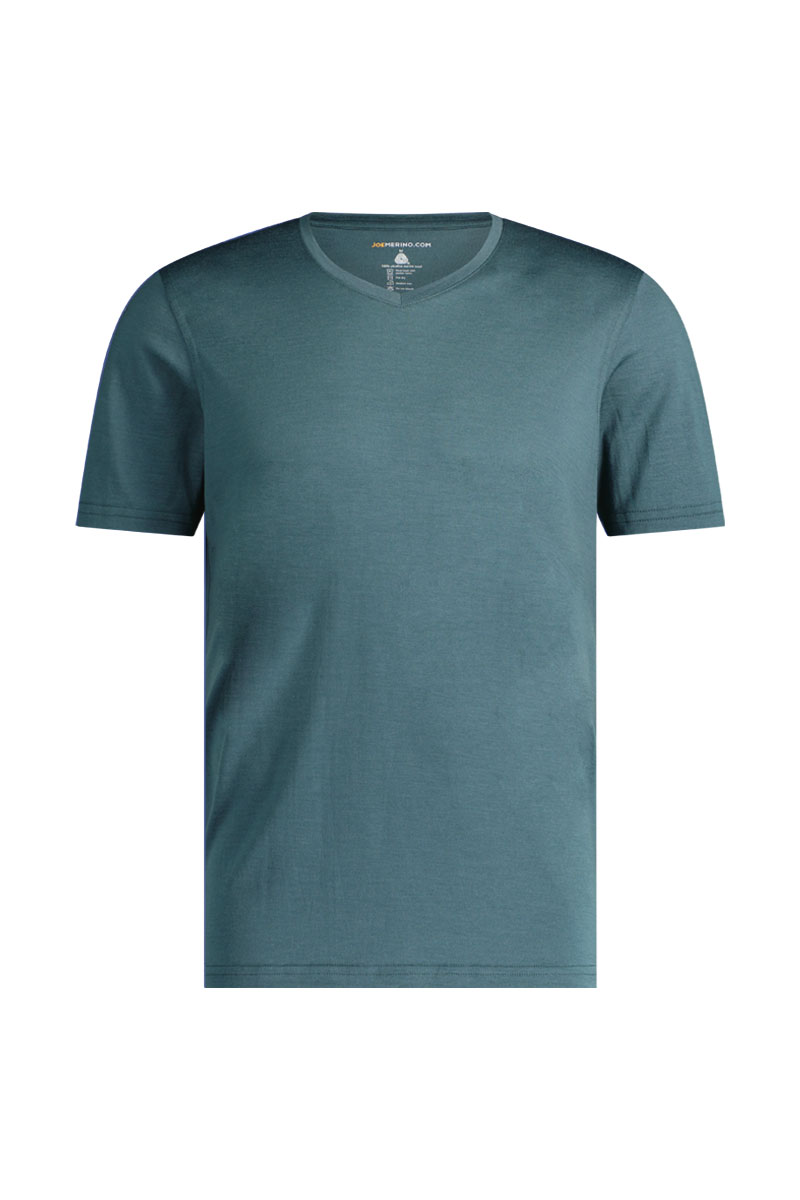Groen merinowollen T-shirt met v-hals