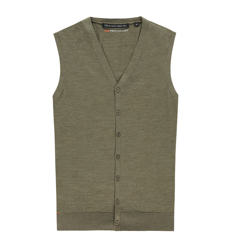 Strickjacke Herren Wolle Knöpfe grün ohne Ärmel