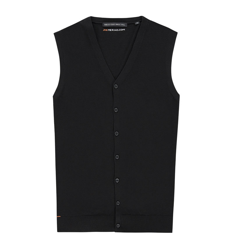 Herren Strickjacke Wolle Knöpfe schwarz ohne Ärmel