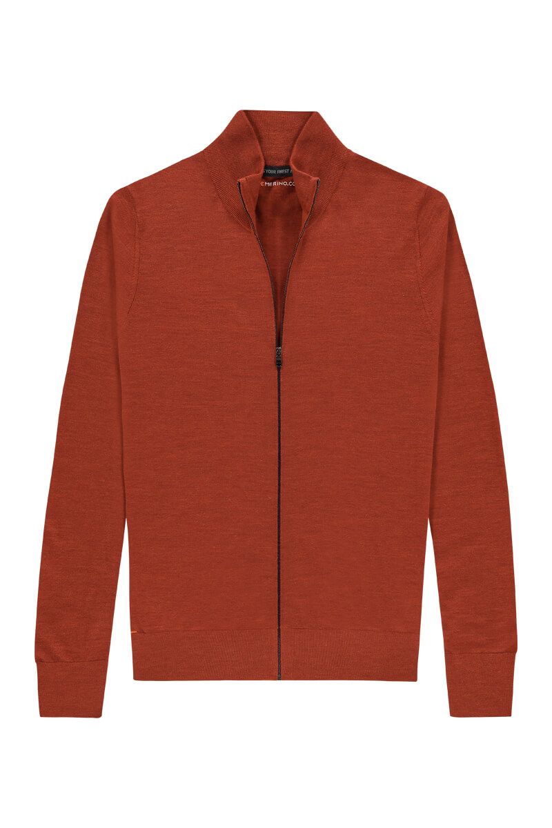 Herren Strickjacke Wolle Reißverschluss Rot