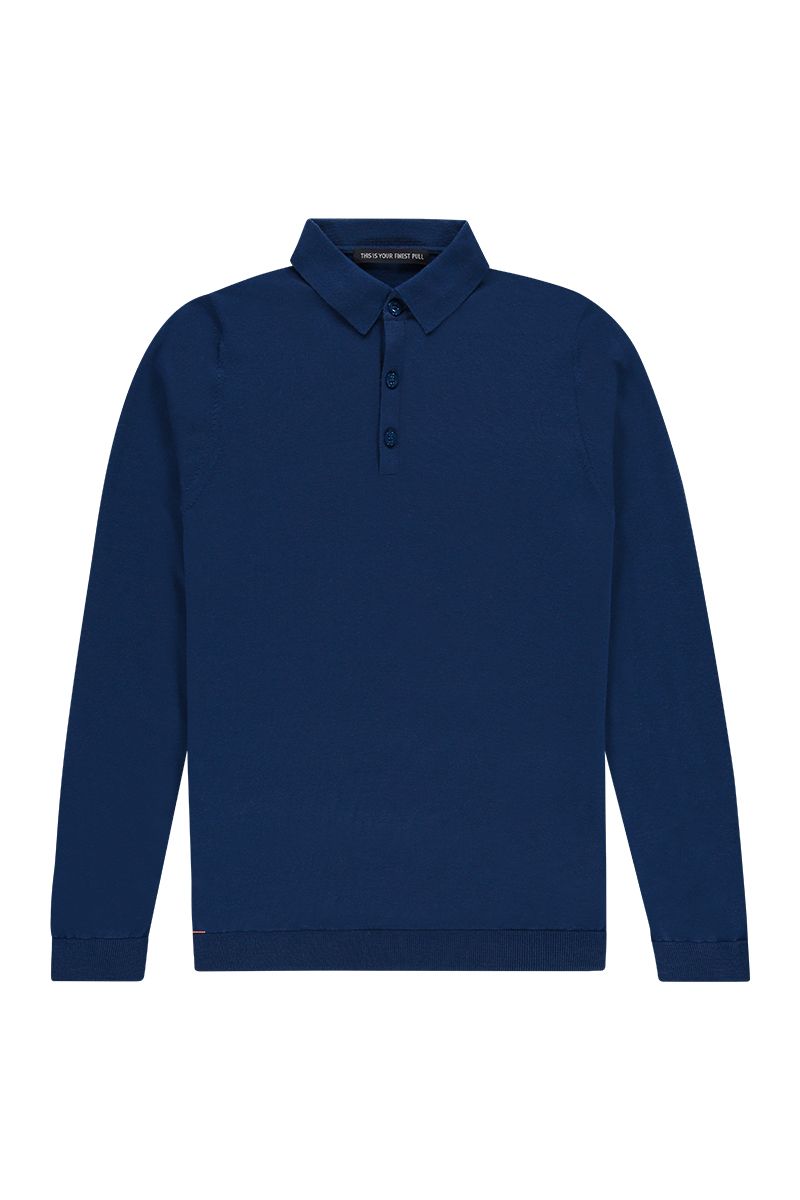 Dunne polo met knopen in het blauw