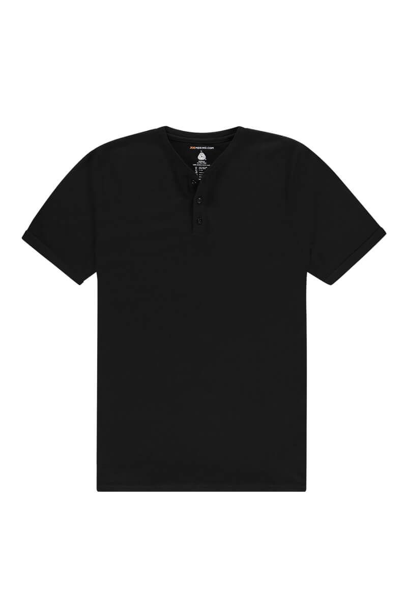 Henley Shirt Merinowolle Herren Schwarz