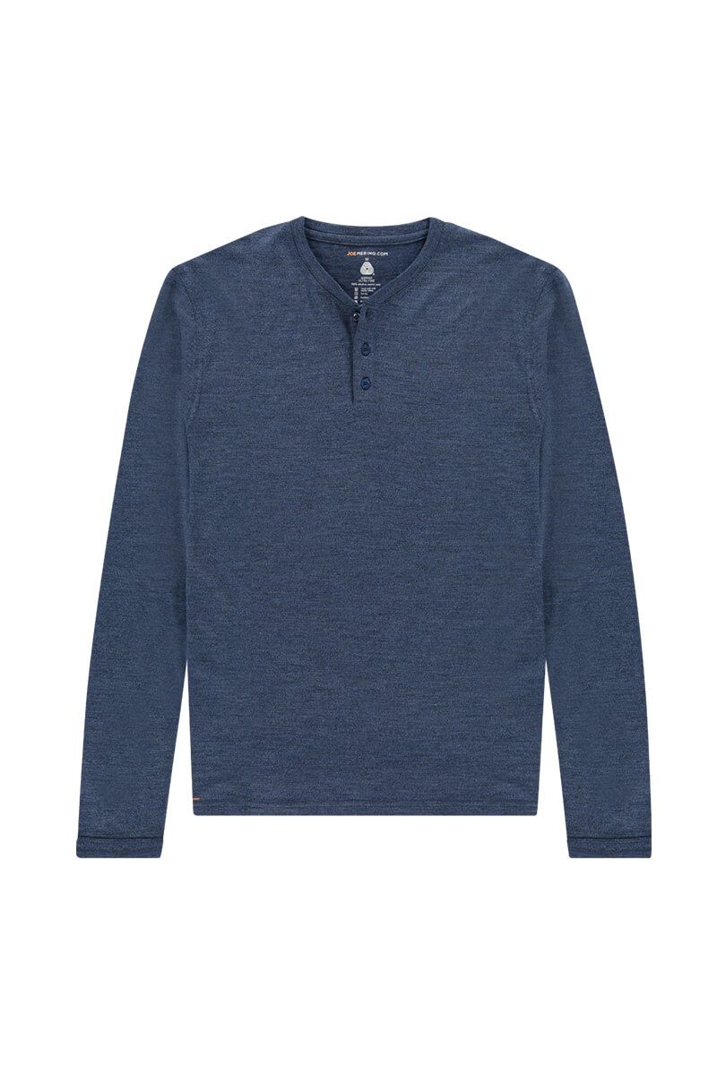 Merino Henley Shirt Herren Blau