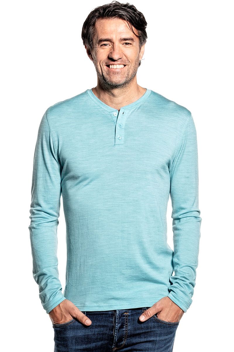 Henley Shirt Merinowolle Herren Hellblau