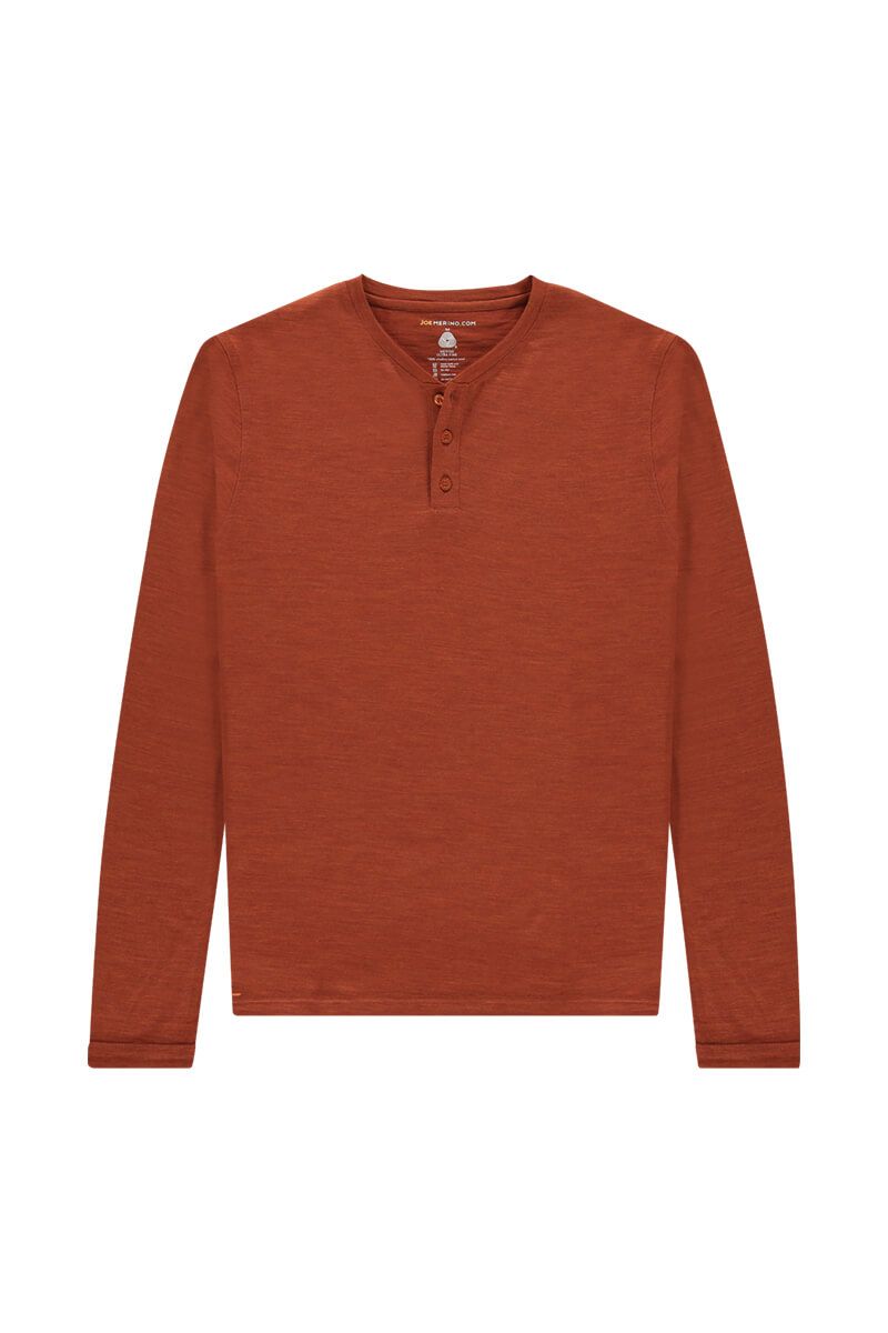 Henley Shirt Merinowolle Herren Orange