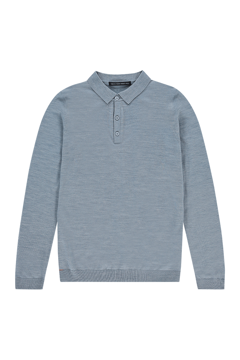 Strick Poloshirt Hellblau