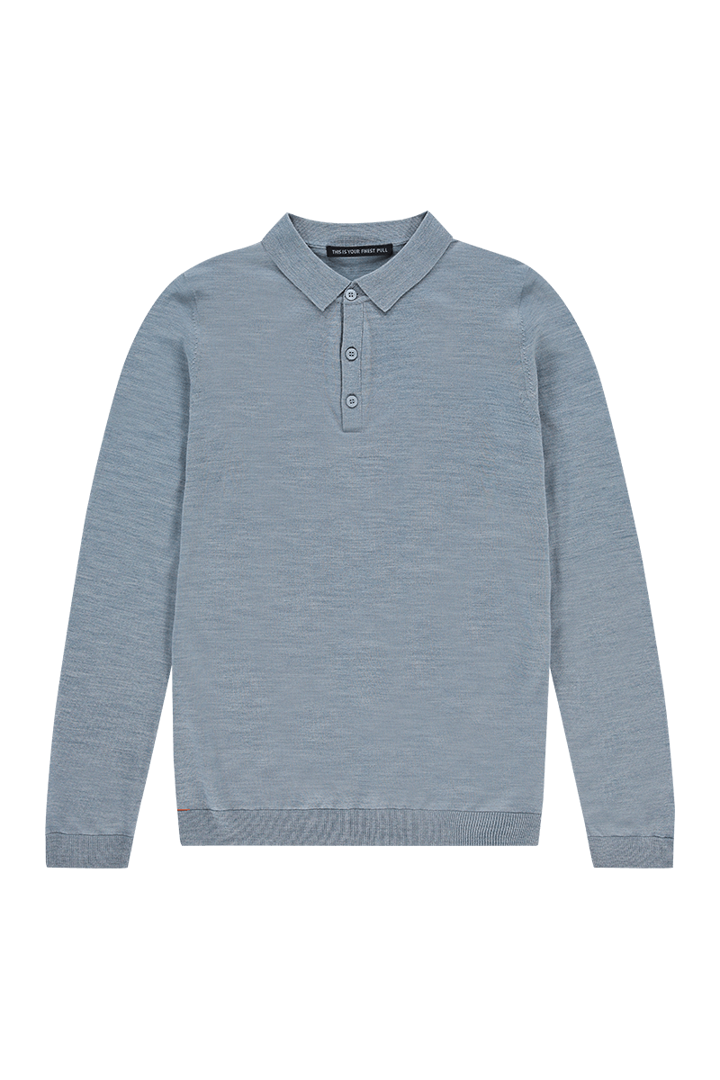 Merinowolle Poloshirt Hellblau