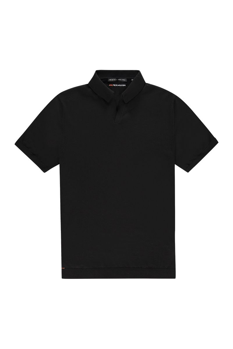 Poloshirt Merinowolle Schwarz